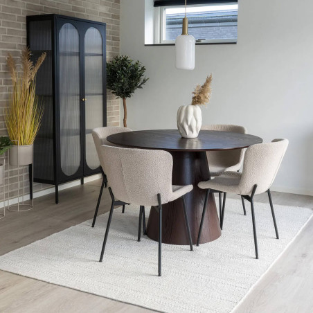 Table ronde 120 cm à pied central MDF placage noyer - CARACA