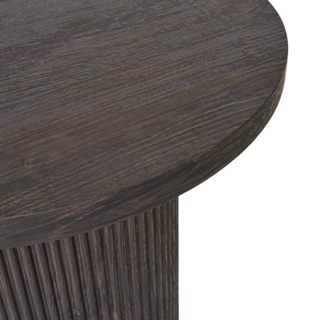 Table repas ronde 120 cm pieds relief MDF effet bois foncé - ANKA