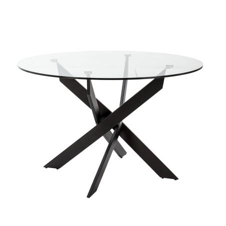 Table ronde Ø120 cm plateau verre piétement croisé métal noir - DESEN