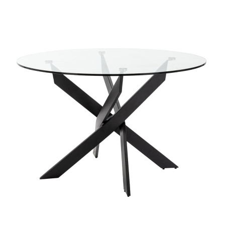 Table ronde Ø120 cm plateau verre piétement croisé métal noir - DESEN
