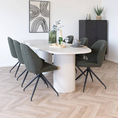 Table repas 200 cm MDF et ciment gris clair plateau vague - ORGIRA