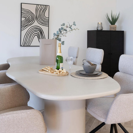 Table repas 200 cm MDF et ciment gris clair plateau vague - ORGIRA