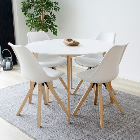 Table repas ronde 105 cm naturelle et blanche - DAMACIA