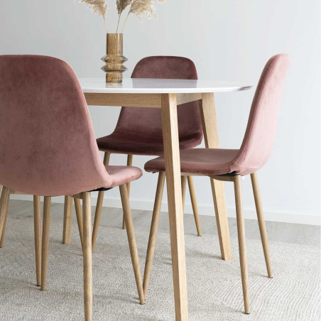 Table repas ronde 105 cm naturelle et blanche - DAMACIA