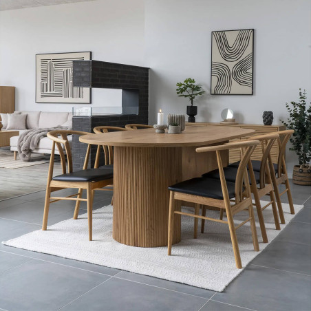 Table repas ovale pieds relief MDF effet bois naturel - ANKA