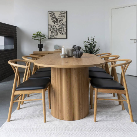 Table repas ovale pieds relief MDF effet bois naturel - ANKA