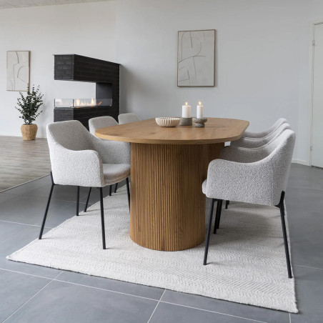 Table repas ovale pieds relief MDF effet bois naturel - ANKA