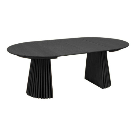 Table repas ronde Ø140 cm pied central relief, MDF placage chêne noir - DUBLIA