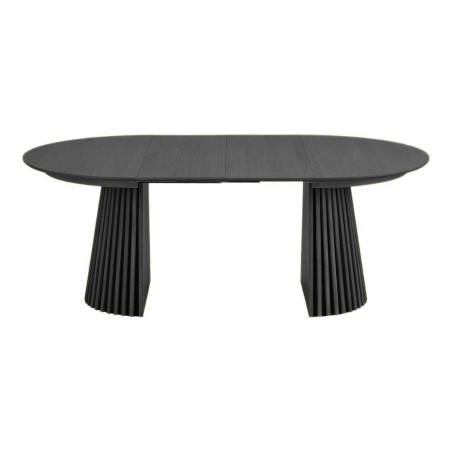 Table repas ronde Ø140 cm pied central relief, MDF placage chêne noir - DUBLIA