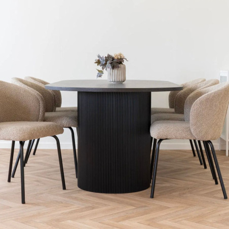 Table repas ovale pieds relief MDF effet bois foncé - ANKA