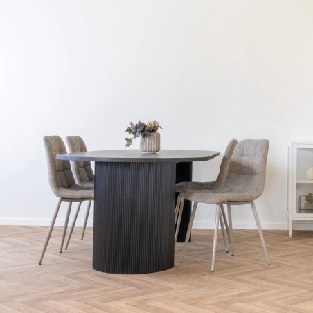 Table repas ovale pieds relief MDF effet bois foncé - ANKA