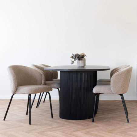 Table repas ovale pieds relief MDF effet bois foncé - ANKA