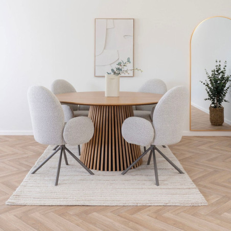 Table repas ronde Ø140cm pied central relief MDF placage chêne clair - DUBLIA