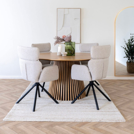 Table repas ronde Ø140cm pied central relief MDF placage chêne clair - DUBLIA