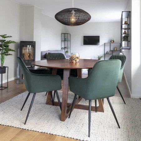 Table repas Ø137cm MDF placage noyer - LYNIO