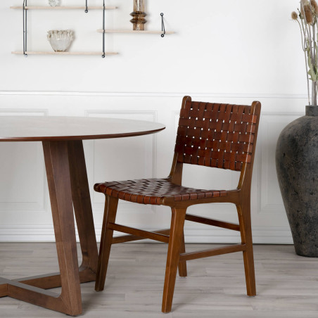 Table repas Ø137cm MDF placage noyer - LYNIO