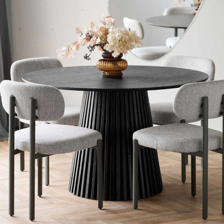 Table repas ronde Ø120 cm pied central relief MDF placage chêne noir - DUBLIA
