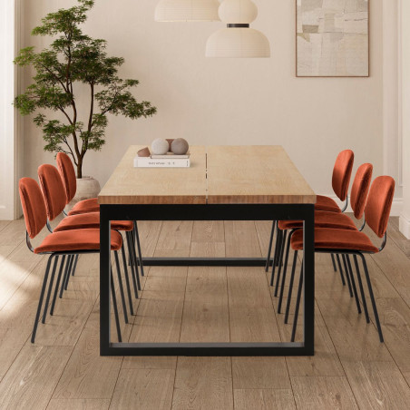 Table repas rectangulaire en chêne vernis naturel et laqué noir - RYHANOR