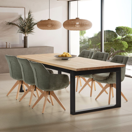 Table repas rectangulaire en chêne vernis naturel et laqué noir - RYHANOR