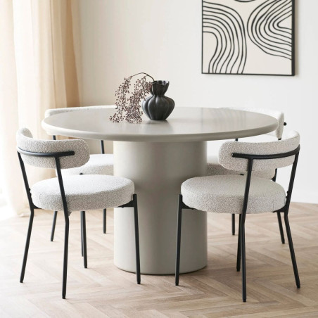 Table repas ronde pied central en MDF laqué sable - NAVALIN