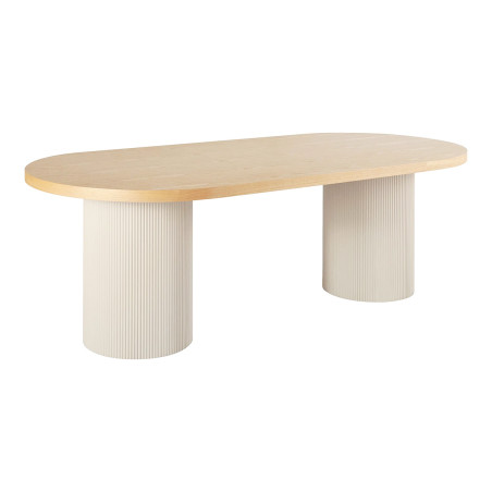 Table repas 220 cm MDF plaqué frêne pieds laqué beige mat - KOLIRA