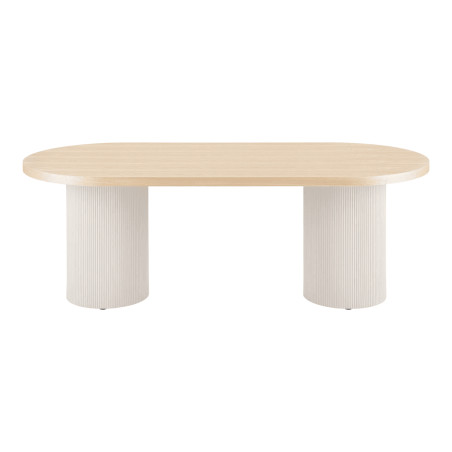 Table repas 220 cm MDF plaqué frêne pieds laqué beige mat - KOLIRA