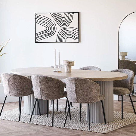 Table repas 220 cm MDF plaqué frêne pieds laqué beige mat - KOLIRA