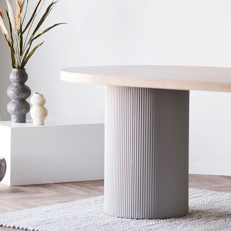 Table repas 220 cm MDF plaqué frêne pieds laqué beige mat - KOLIRA