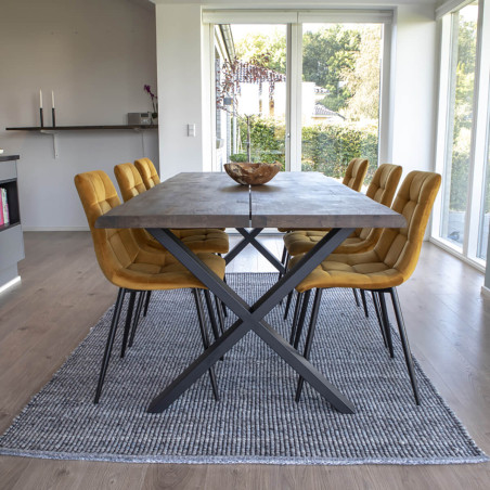 Table repas 200 cm plateau chêne grisé et pieds acier - CIOIO