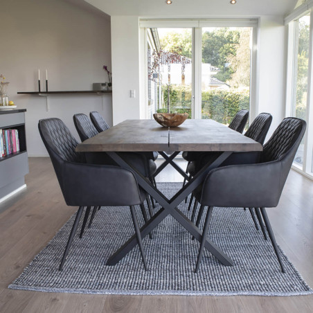 Table repas 200 cm plateau chêne grisé et pieds acier - CIOIO