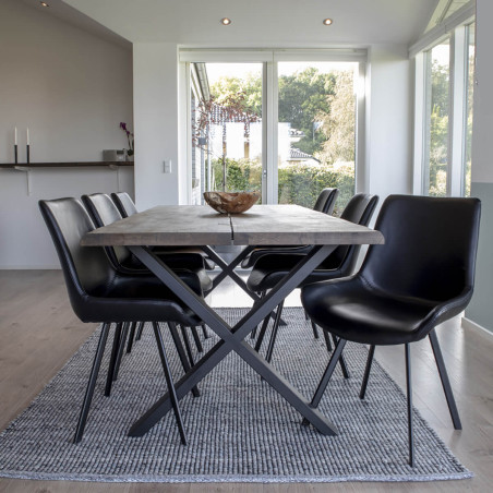 Table repas 200 cm plateau chêne grisé et pieds acier - CIOIO