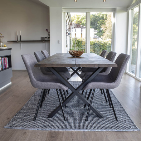 Table repas 200 cm plateau chêne grisé et pieds acier - CIOIO