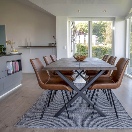 Table repas 200 cm plateau chêne grisé et pieds acier - CIOIO