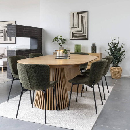 Table extensible ronde pied central, relief MDF placage chêne clair - DUBLIA