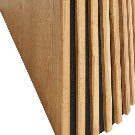 Table extensible ronde pied central, relief MDF placage chêne clair - DUBLIA