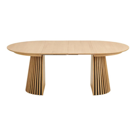 Table extensible ronde pied central, relief MDF placage chêne clair - DUBLIA