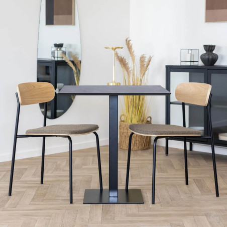 Table carrée plateau mélaminé noir pied central métal noir - BISTRA