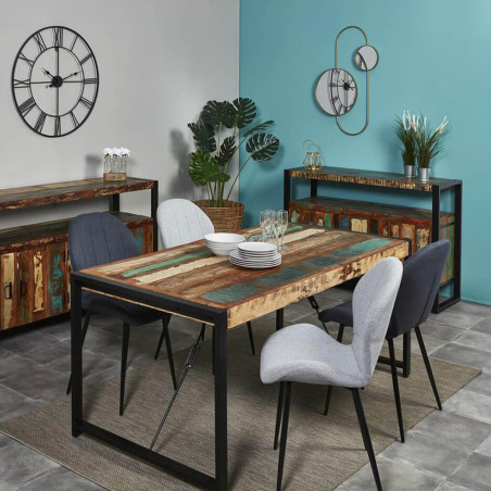 Table repas 180 cm bois recyclé et pieds métal noir - KALIO