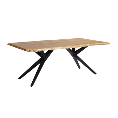 Table de repas 200 cm en acacia massif, piétement évasé métal noir - ARCEN