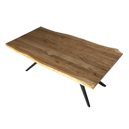 Table de repas 200 cm en acacia massif, piétement évasé métal noir - ARCEN