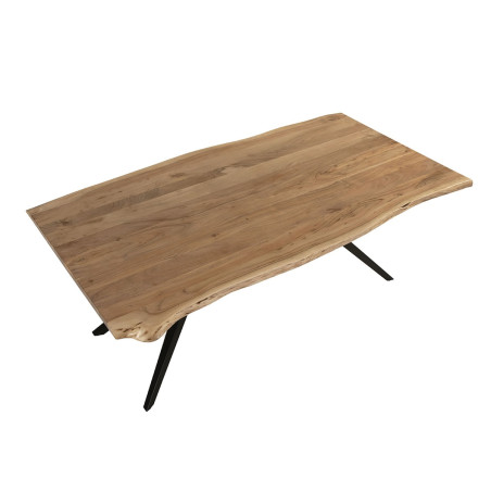 Table de repas 200 cm en acacia massif, piétement évasé métal noir - ARCEN