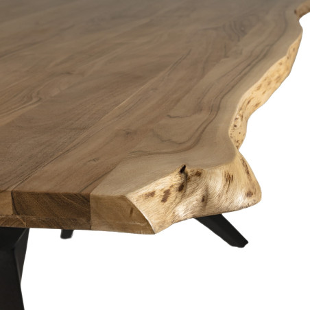 Table de repas 200 cm en acacia massif, piétement évasé métal noir - ARCEN