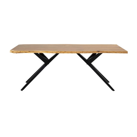 Table de repas 200 cm en acacia massif, piétement évasé métal noir - ARCEN