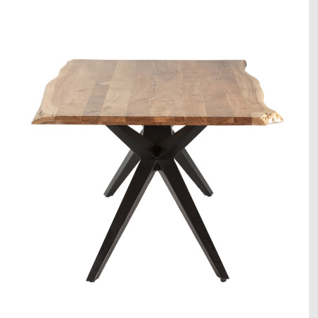 Table de repas 200 cm en acacia massif, piétement évasé métal noir - ARCEN