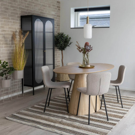 Table ovale 160 cm à pied central en MDF placage frêne - CARACA