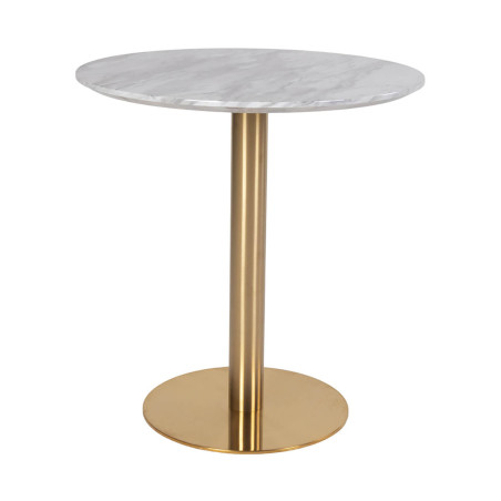Table repas Ø70 cm, plateau MDF aspect marbré et pied métal doré - TYRIO
