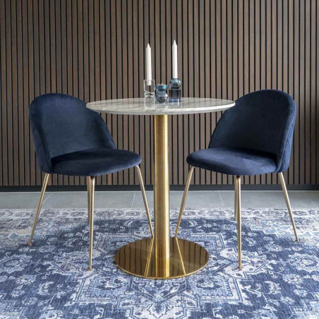 Table repas Ø70 cm, plateau MDF aspect marbré et pied métal doré - TYRIO