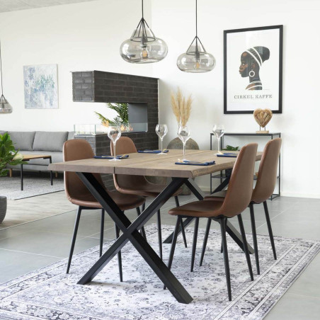 Table repas 140 cm chêne grisé et pieds acier - CIOIO