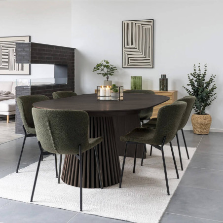 Table extensible ronde pied central relief MDF placage chêne fumé - DUBLIA