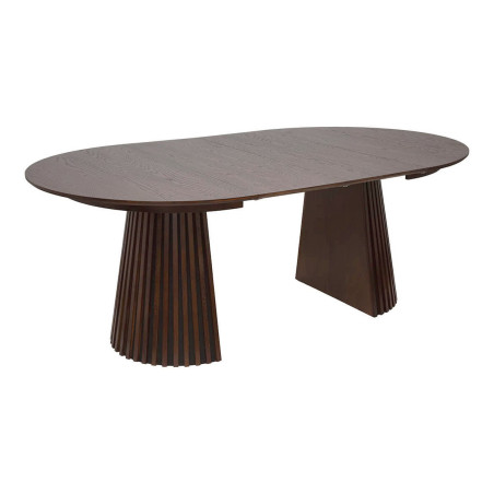 Table extensible ronde pied central relief MDF placage chêne fumé - DUBLIA